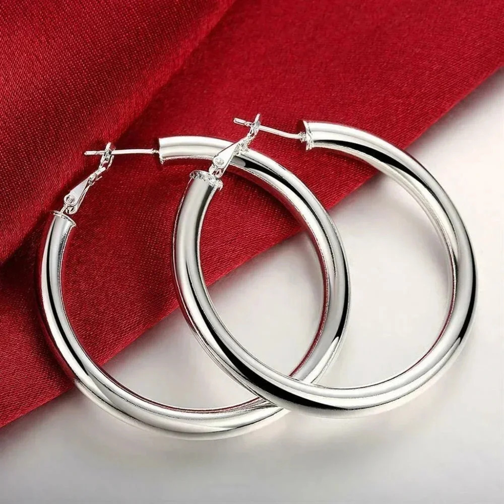 NEW 925 Sterling Silver Thick Hoop Earrings